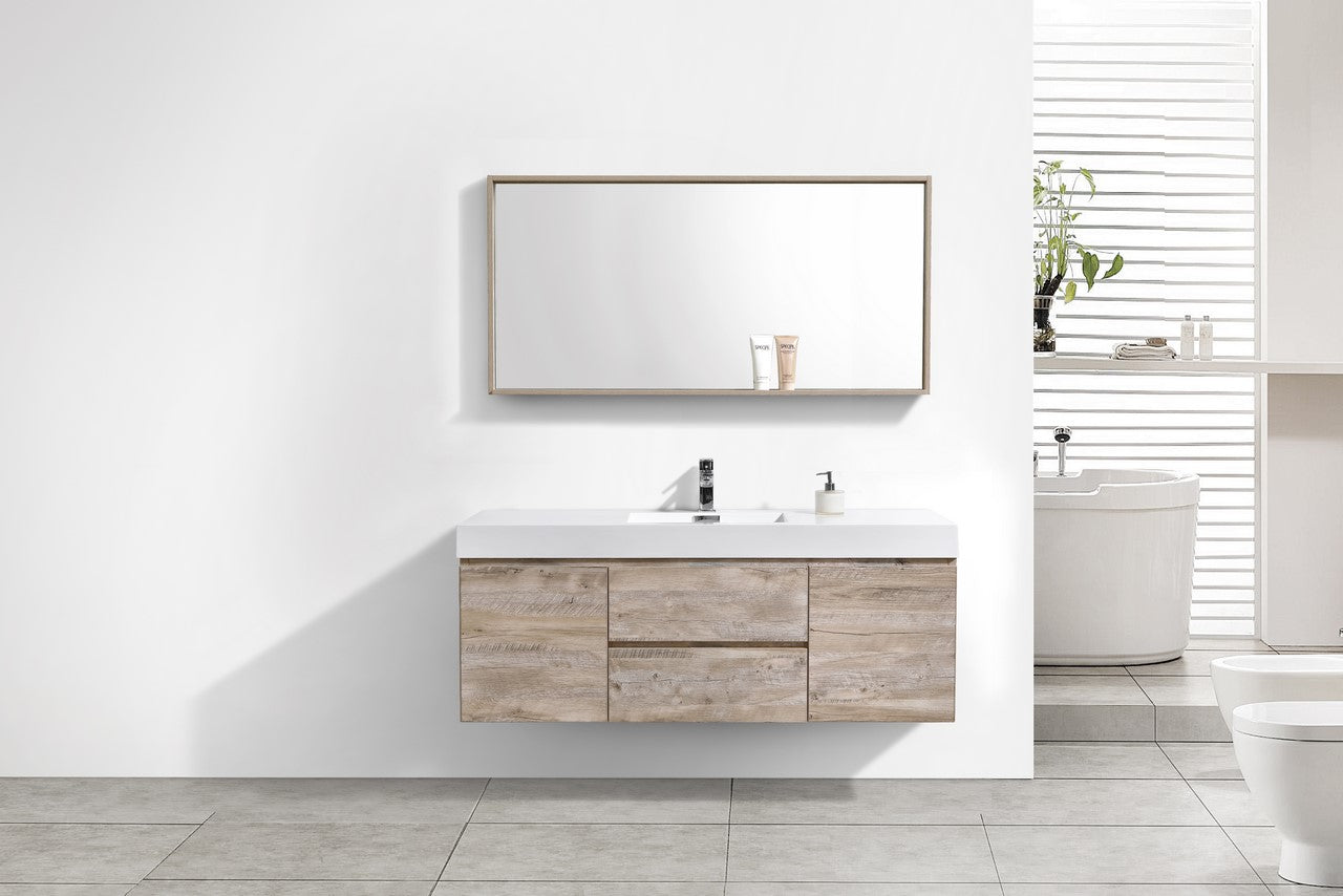 Bliss 60″ Nature Wood Wall Mount Single Sink Modern Bathroom Vanity