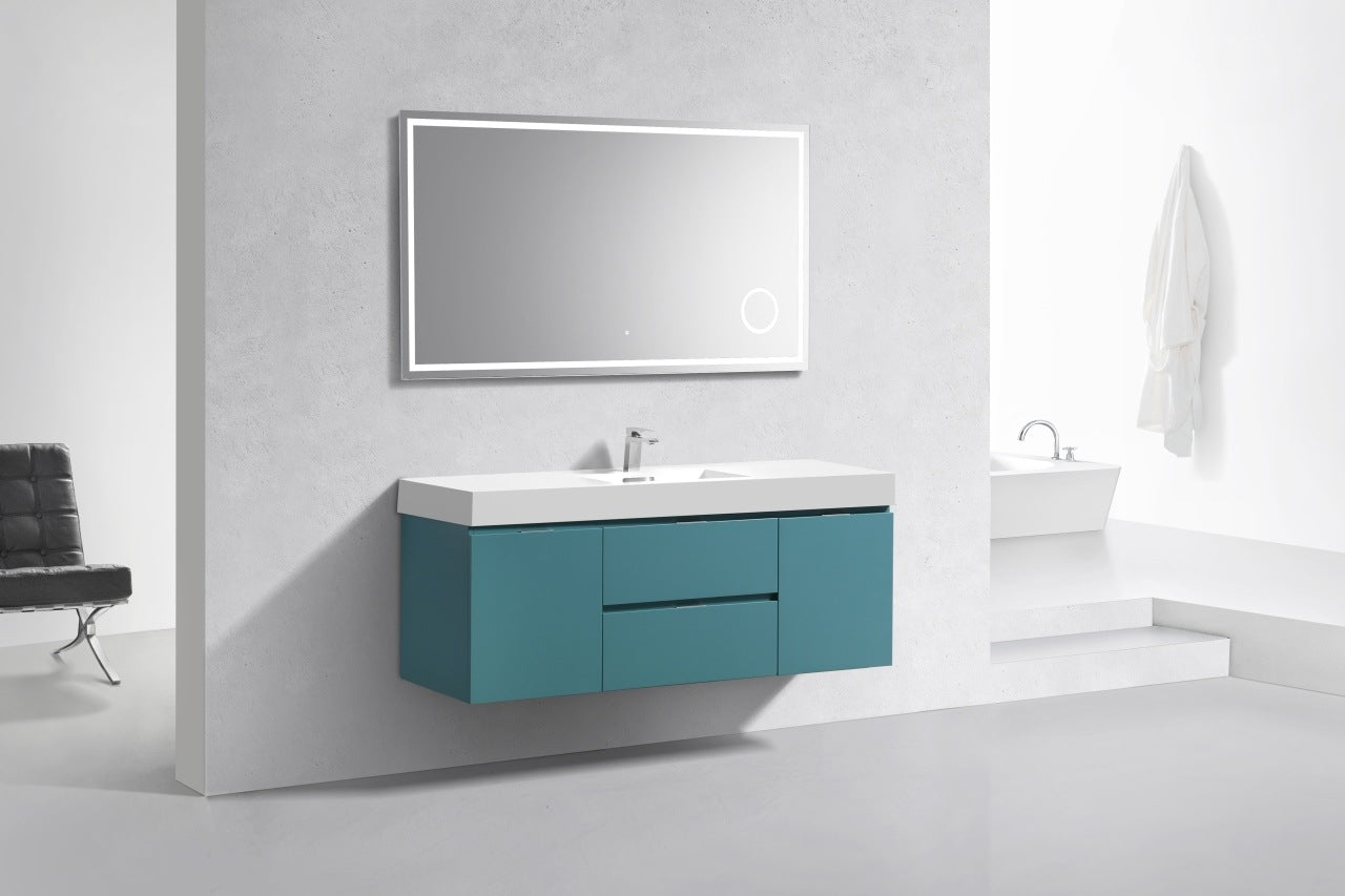 Bliss 60″ Teal Green Wall Mount Single Sink Modern Bathroom Vanity