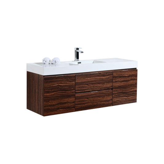 Bliss 60″ Walnut Wall Mount Single Sink Modern Bathroom Vanity