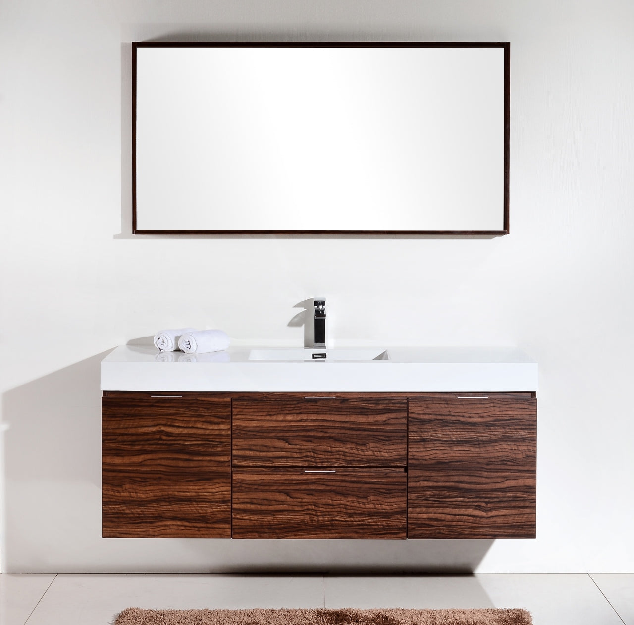 Bliss 60″ Walnut Wall Mount Single Sink Modern Bathroom Vanity