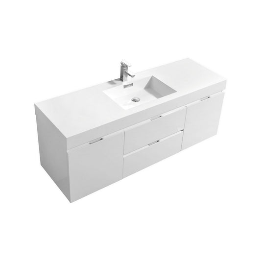 Bliss 60″ High Gloss White Wall Mount Single Sink Modern Bathroom Vanity