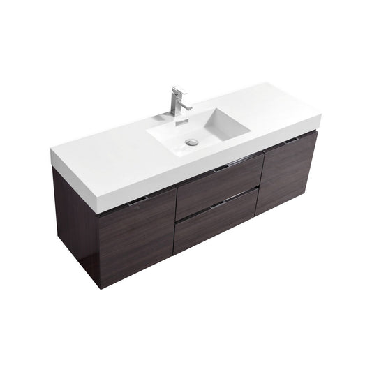 Bliss 60″ High Gloss Gray Oak Wall Mount Single Sink Modern Bathroom Vanity