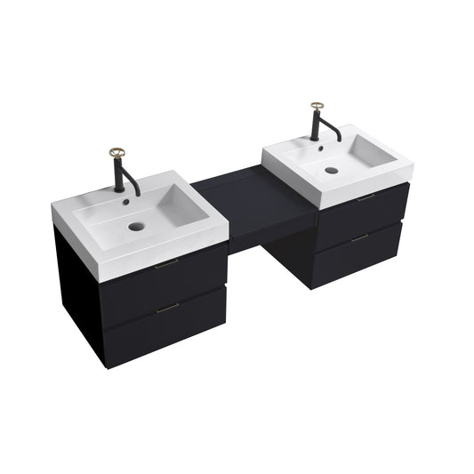 Bliss 68″ Black Wall Mount Double Sink Modern Bathroom Vanity