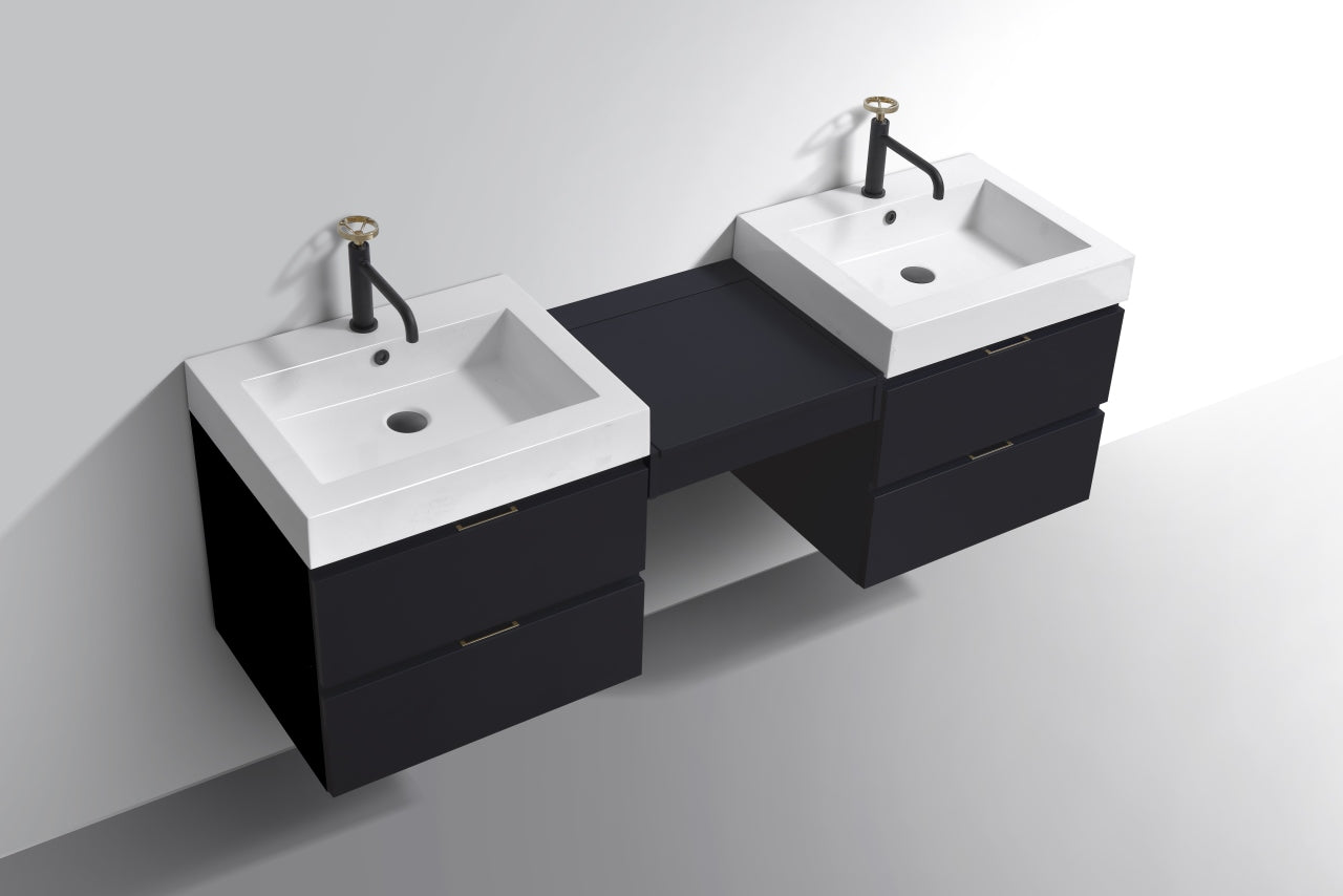 Bliss 68″ Black Wall Mount Double Sink Modern Bathroom Vanity