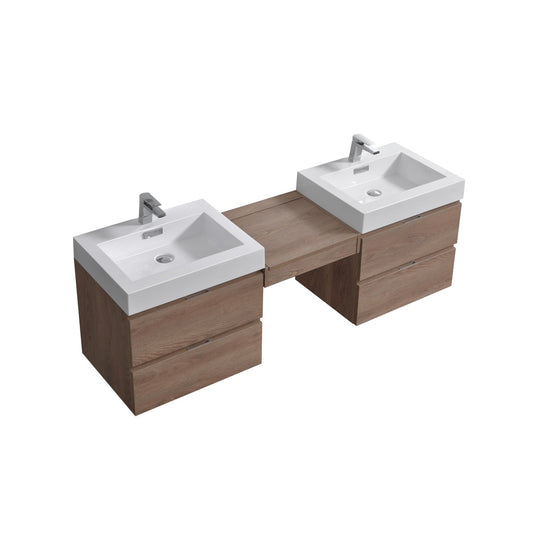 Bliss 68″ Butternut Wall Mount Double Sink Modern Bathroom Vanity