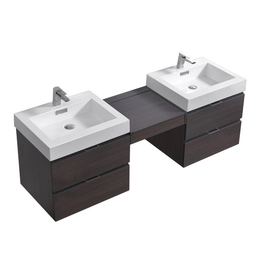 Bliss 68″ Gray Oak Wall Mount Double Sink Modern Bathroom Vanity