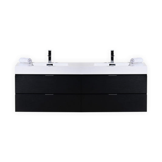 Bliss 72″ Black Wall Mount Double Sink Modern Bathroom Vanity