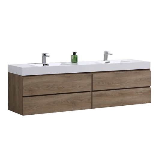 Bliss 72″ Butternut Wall Mount Double Sink Modern Bathroom Vanity