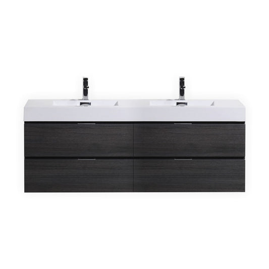 Bliss 72″ Gray Oak Wall Mount Double Sink Modern Bathroom Vanity