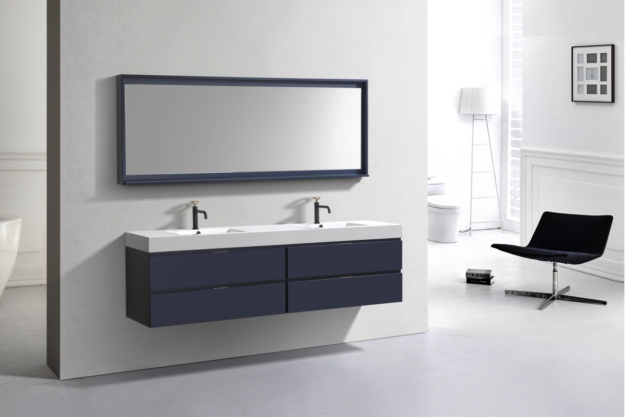 Bliss 80″ Blue Wall Mount Double Sink Modern Bathroom Vanity