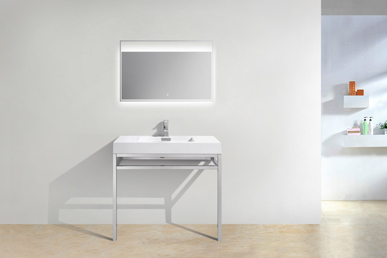 Haus 36″ Stainless Steel Console w/ White Acrylic Sink – Chrome