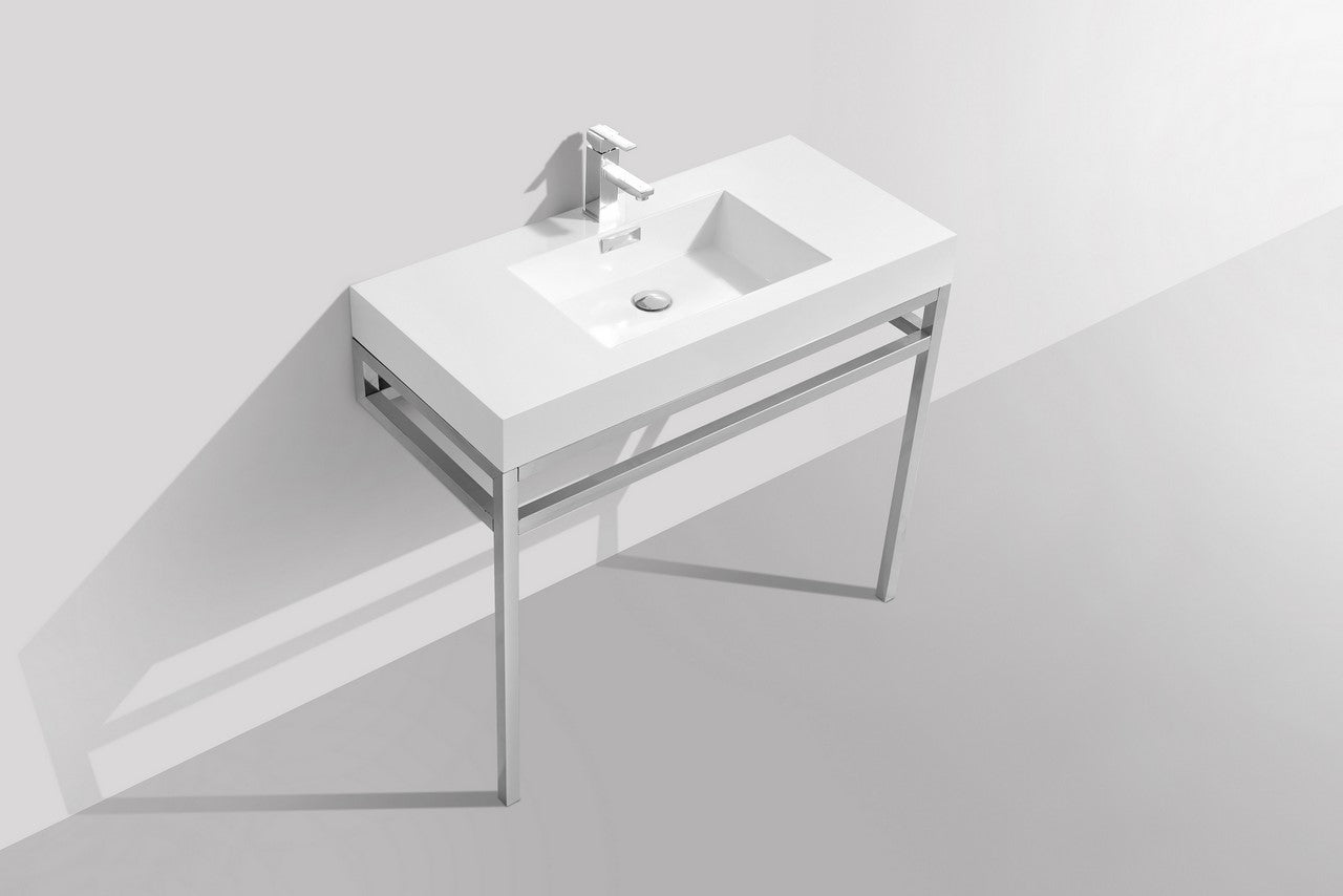 Haus 36″ Stainless Steel Console w/ White Acrylic Sink – Chrome