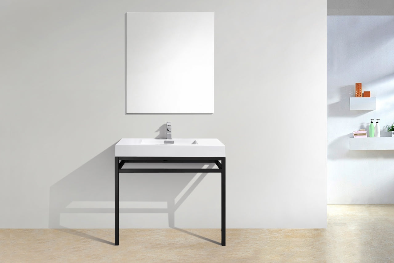 Haus 36″ Stainless Steel Console w/ White Acrylic Sink – Matte Black