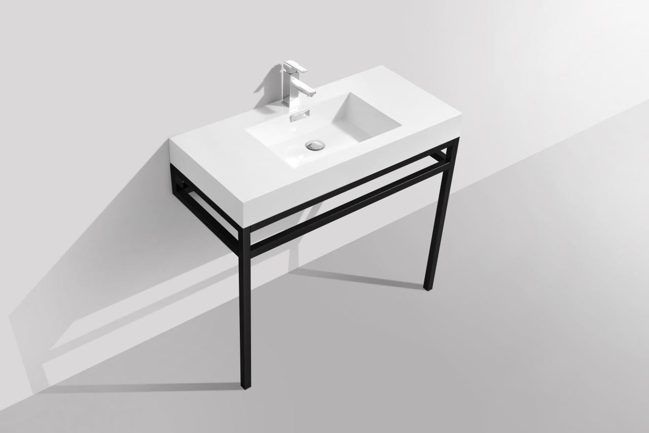 Haus 36″ Stainless Steel Console w/ White Acrylic Sink – Matte Black