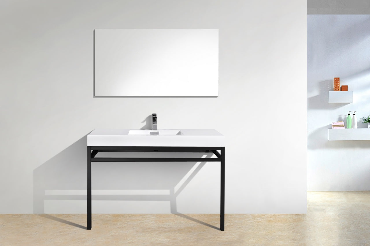 Haus 48″ Stainless Steel Console w/ White Acrylic Sink – Matte Black