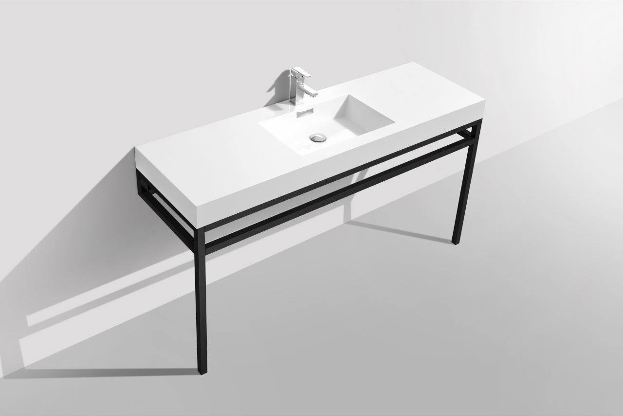 Haus 60″ Single Sink Stainless Steel Console w/ White Acrylic Sink – Matte Black
