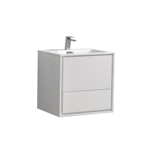 De Lusso 24″ High Glossy White Wall Mount Modern Bathroom Vanity