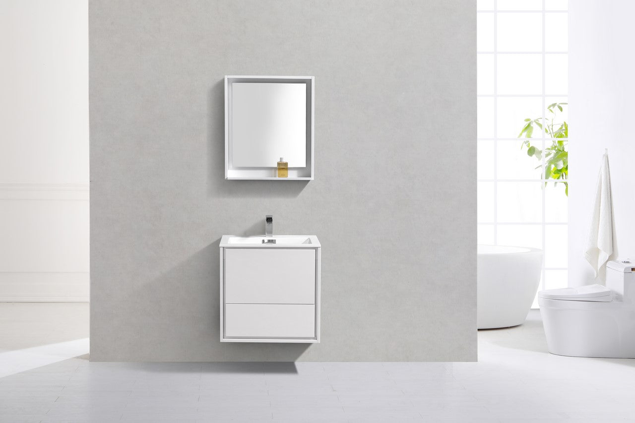 De Lusso 24″ High Glossy White Wall Mount Modern Bathroom Vanity