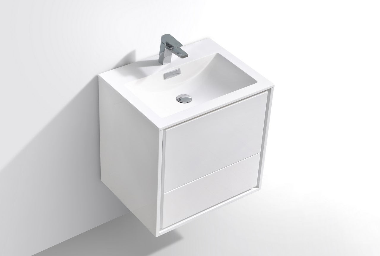 De Lusso 24″ High Glossy White Wall Mount Modern Bathroom Vanity