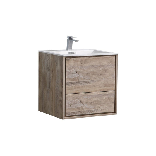 De Lusso 24″ Nature Wood Wall Mount Modern Bathroom Vanity