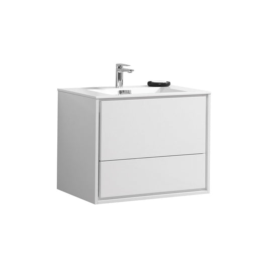 De Lusso 30″ High Gloss White Wall Mount Modern Bathroom Vanity