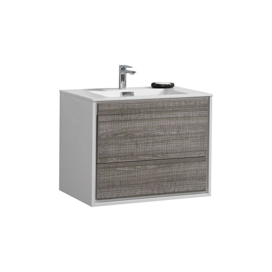 De Lusso 30″ Ash Gray Wall Mount Modern Bathroom Vanity