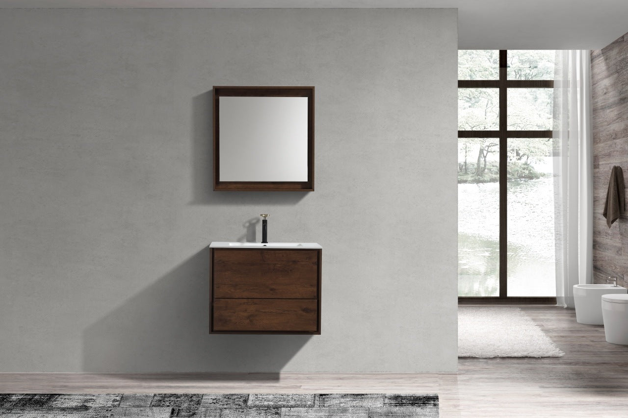 De Lusso 30″ Rose Wood Wall Mount Modern Bathroom Vanity