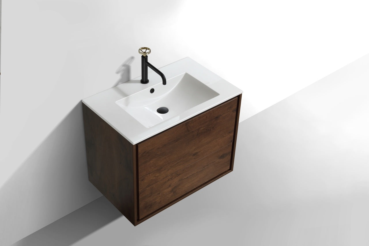 De Lusso 30″ Rose Wood Wall Mount Modern Bathroom Vanity