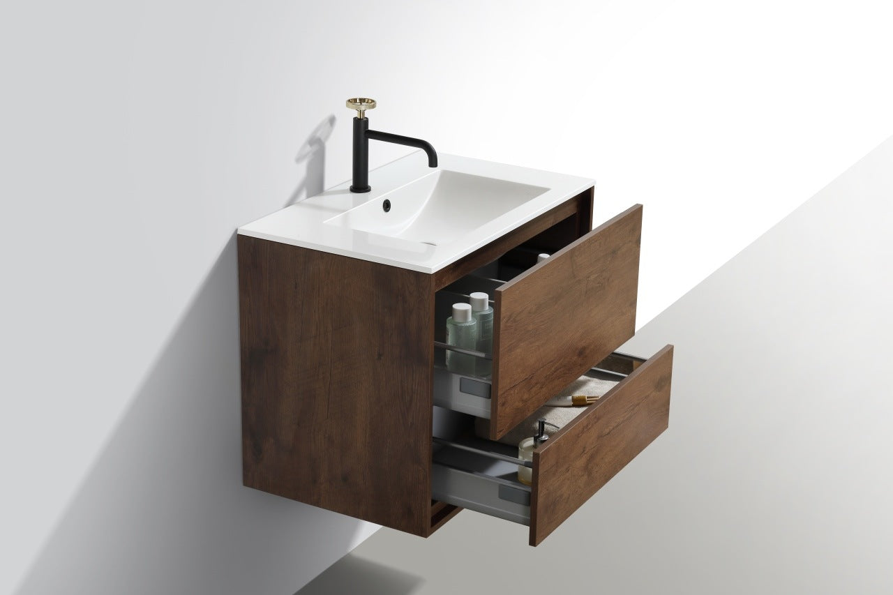 De Lusso 30″ Rose Wood Wall Mount Modern Bathroom Vanity