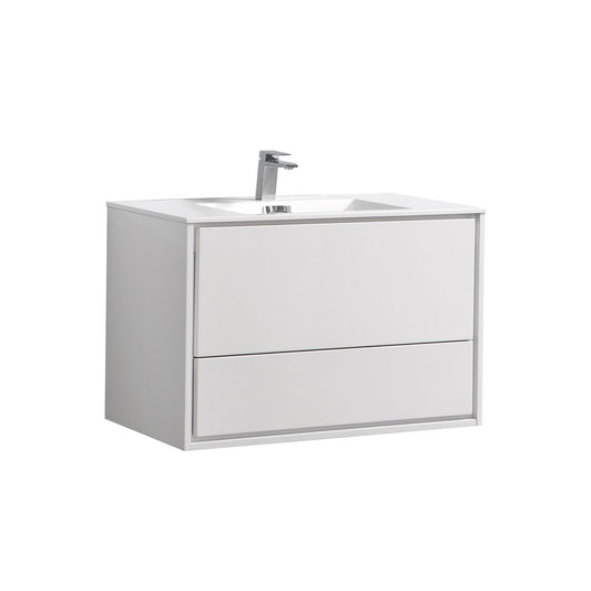 De Lusso 36″ High Gloss White Wall Mount Modern Bathroom Vanity