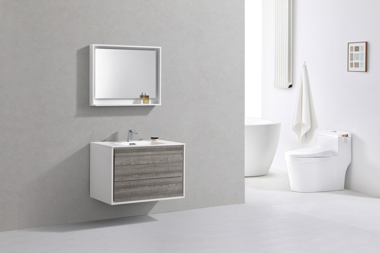 De Lusso 36″ Ash Gray Wall Mount Modern Bathroom Vanity