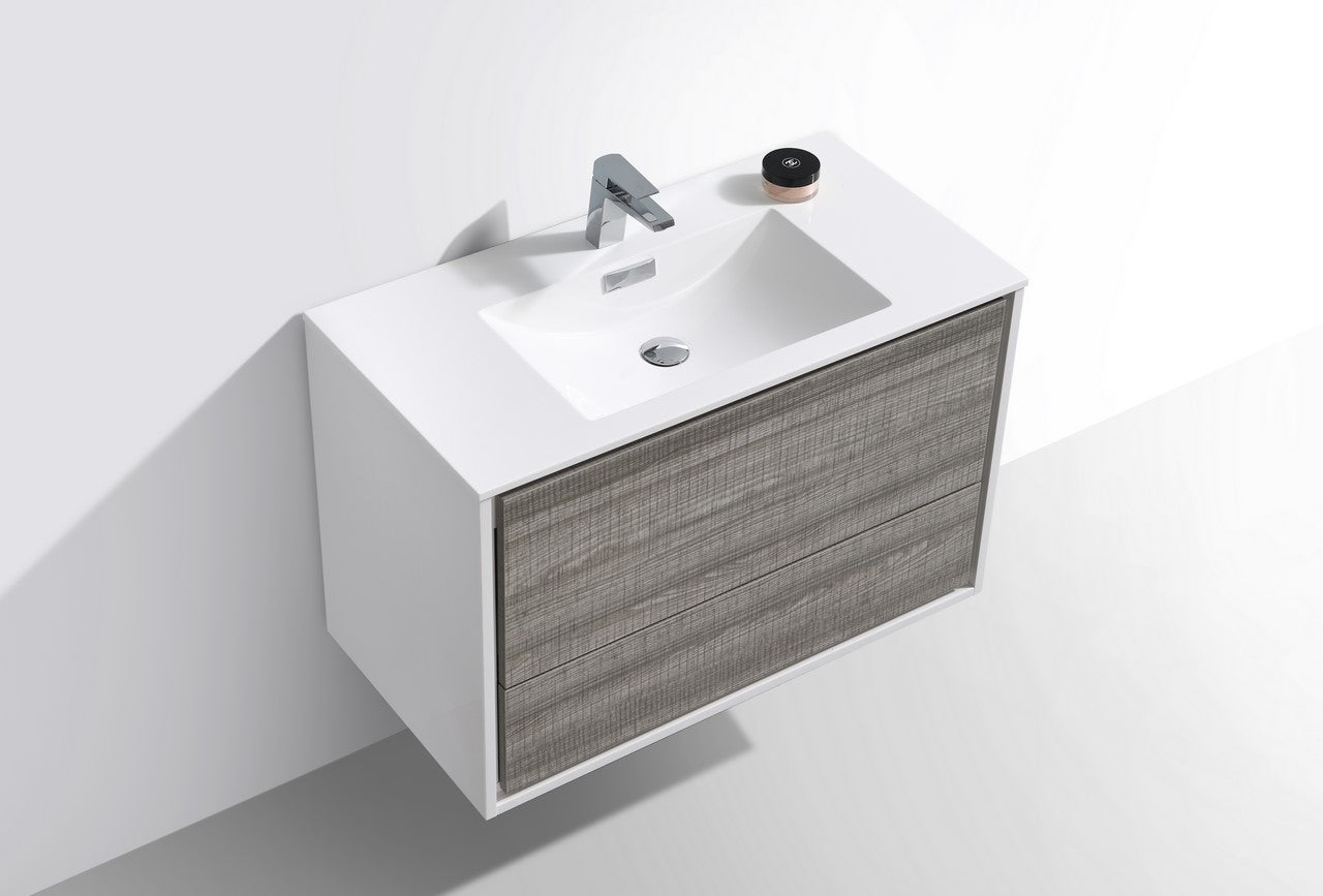 De Lusso 36″ Ash Gray Wall Mount Modern Bathroom Vanity