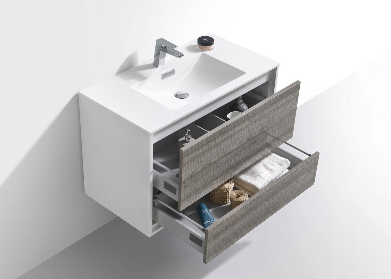 De Lusso 36″ Ash Gray Wall Mount Modern Bathroom Vanity