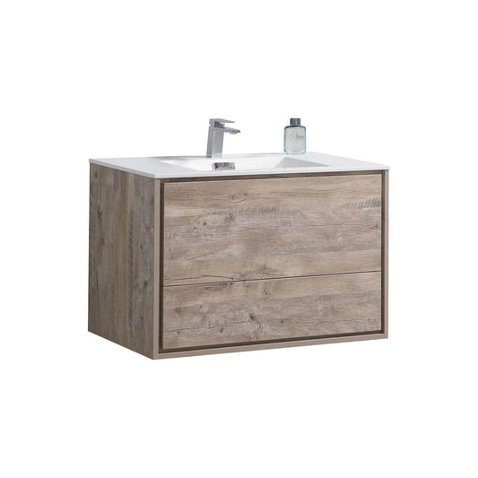 De Lusso 36″ Nature Wood Wall Mount Modern Bathroom Vanity