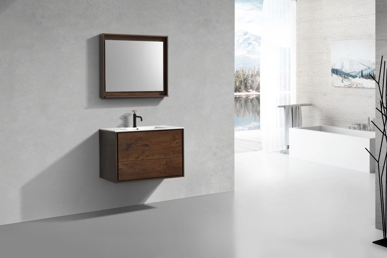 De Lusso 36″ Rose Wood Wall Mount Modern Bathroom Vanity