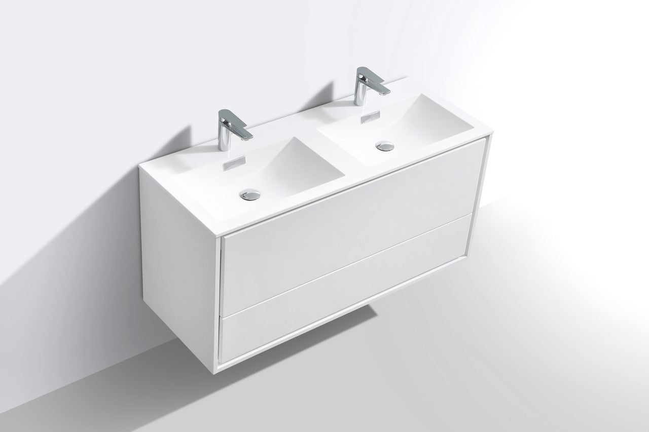 De Lusso 48″ Double Sink High Gloss White Wall Mount Modern Bathroom Vanity