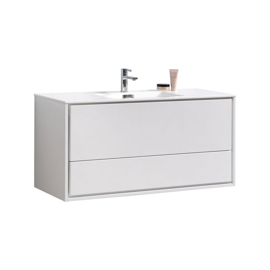 De Lusso 48″ Single Sink High Gloss White Wall Mount Modern Bathroom Vanity