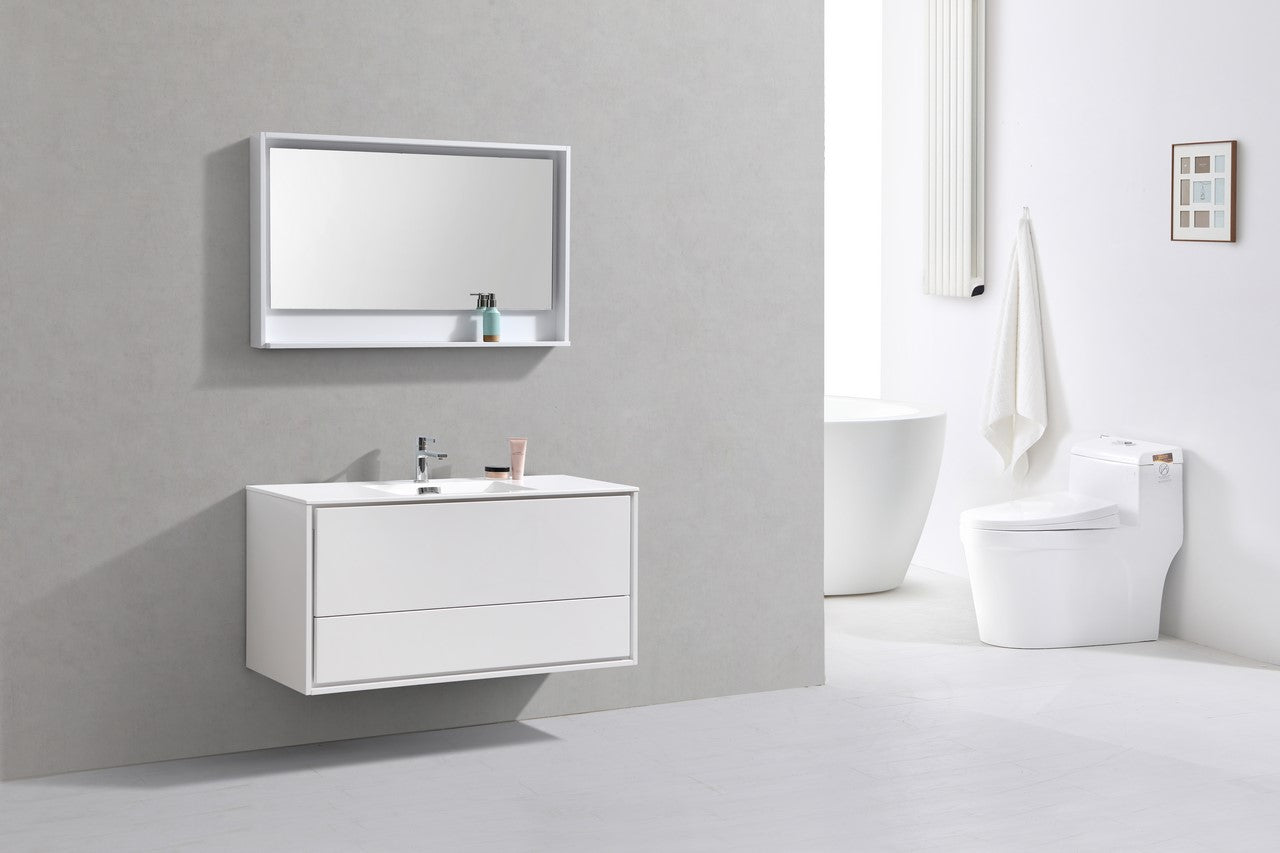 De Lusso 48″ Single Sink High Gloss White Wall Mount Modern Bathroom Vanity