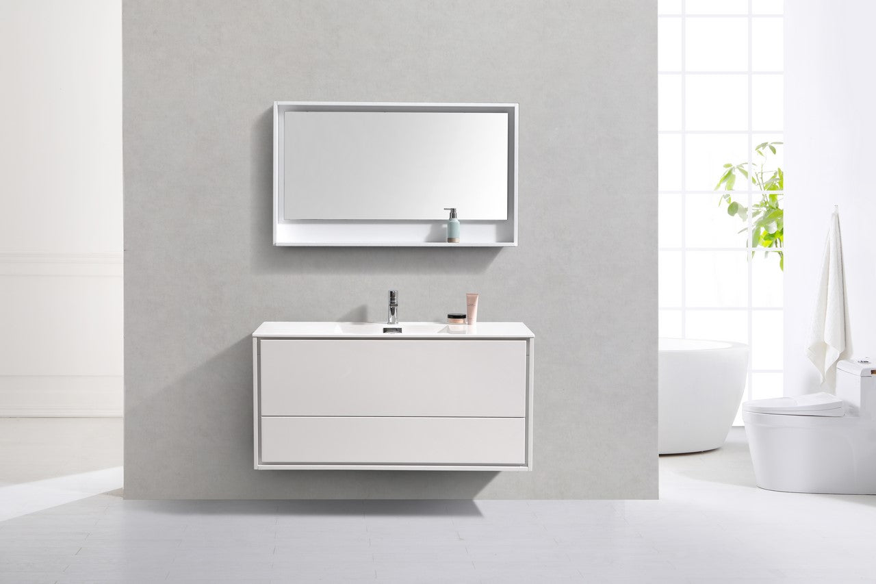 De Lusso 48″ Single Sink High Gloss White Wall Mount Modern Bathroom Vanity