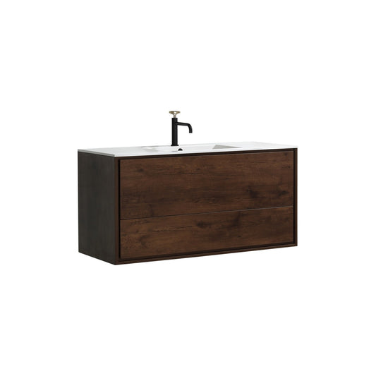 De Lusso 48″ Single Sink Rose Wood Wall Mount Modern Bathroom Vanity