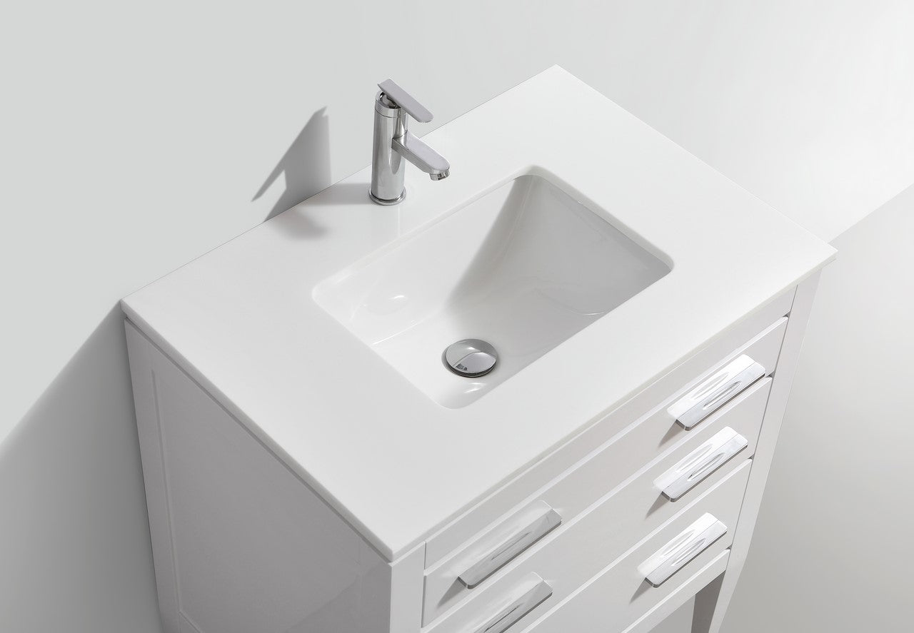 Eiffel 30” High Gloss White Vanity W/ White Countertop