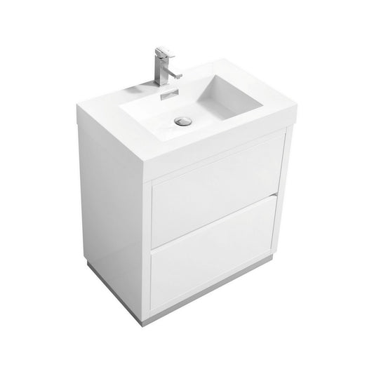 Bliss 30″ High Gloss White Free Standing Modern Bathroom Vanity
