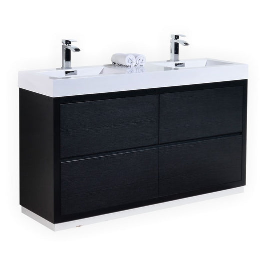 Bliss 60″ Double  Sink Black Free Standing Modern Bathroom Vanity