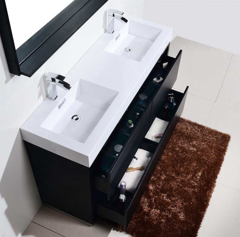 Bliss 60″ Double  Sink Black Free Standing Modern Bathroom Vanity