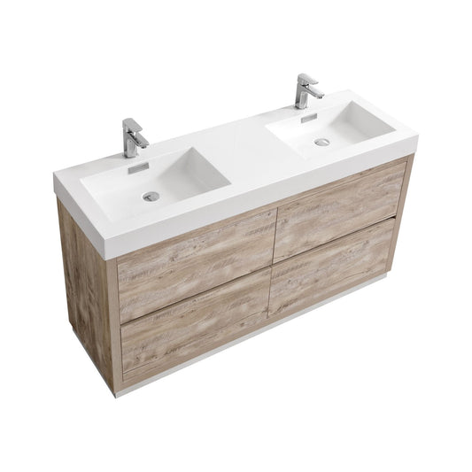 Bliss 60″ Nature Wood Floor Mount Modern Bathroom Vanity