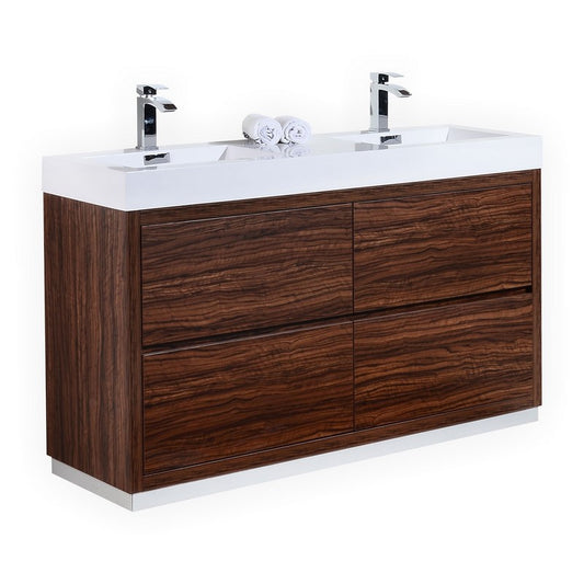 Bliss 60″ Double Sink Walnut Free Standing Modern Bathroom Vanity