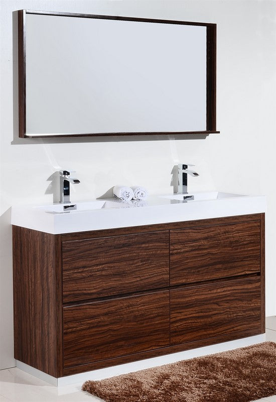 Bliss 60″ Double Sink Walnut Free Standing Modern Bathroom Vanity