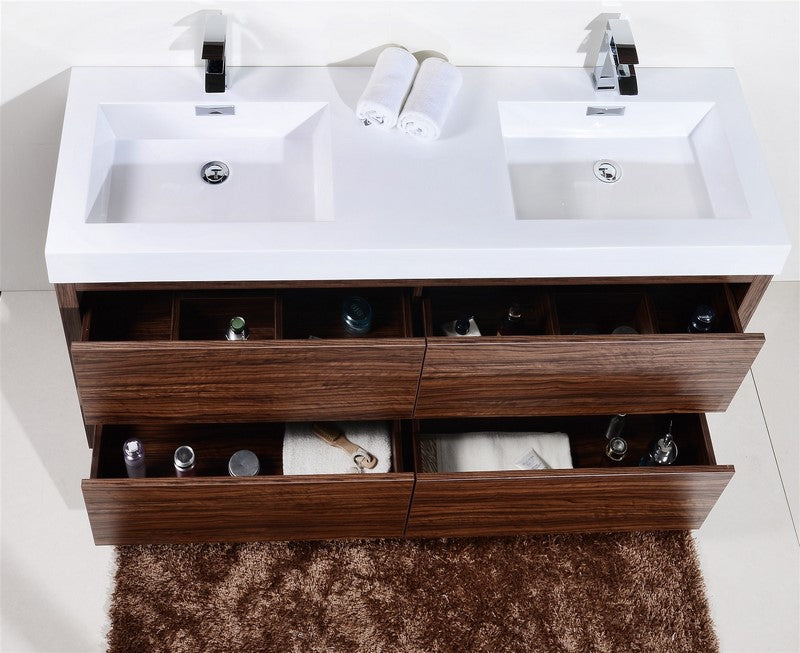 Bliss 60″ Double Sink Walnut Free Standing Modern Bathroom Vanity