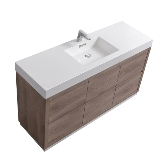 Bliss 60″ Single Sink Butternut Floor Mount Modern Bathroom Vanity