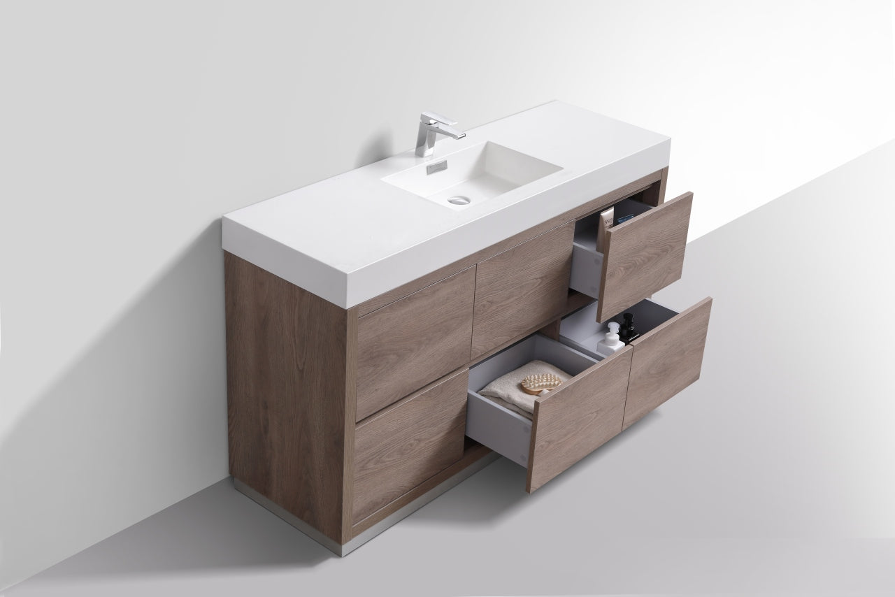 Bliss 60″ Single Sink Butternut Floor Mount Modern Bathroom Vanity